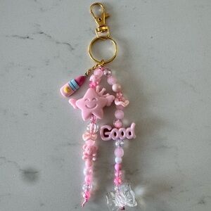 Pink Beaded Keychain with Gold Clip